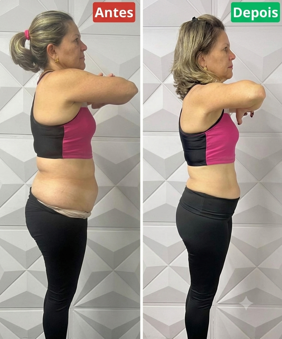 Antes e depois de uma mulher após o método de jejum